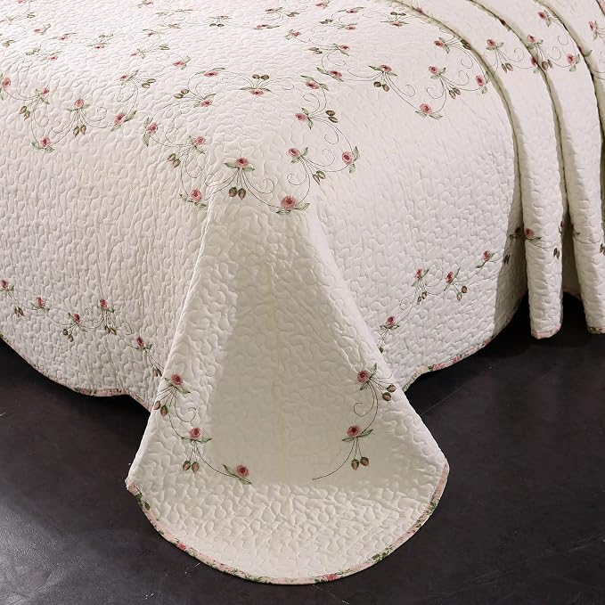 Quilt Set Floral Leaves 3D Embroidery Pattern 3 PCS Cotton Reversible Quilted - Image 4