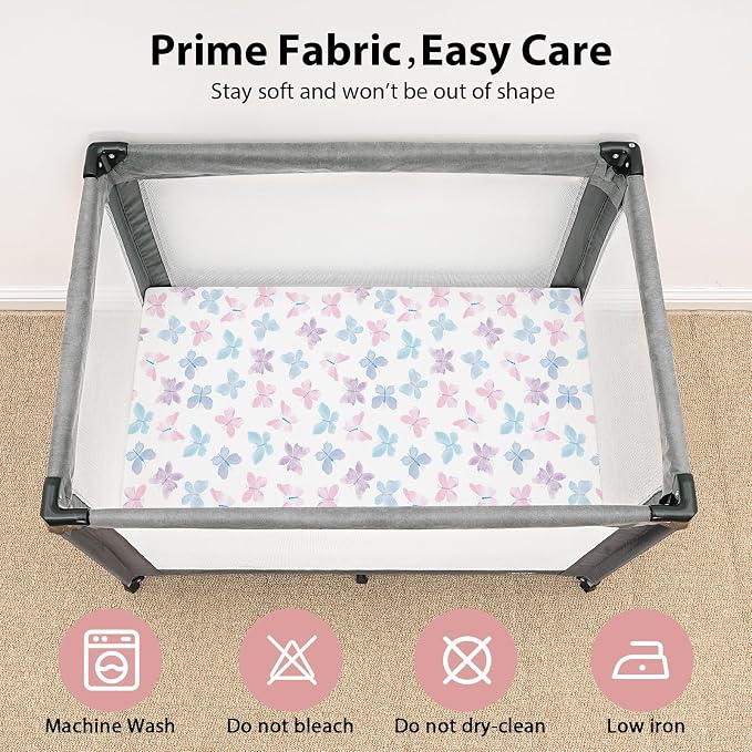 Baby Mini Crib Sheets Girl, Portable 38”x26” Pack and Play Sheets Fitted - Image 3