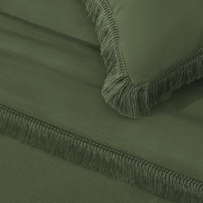 Andency Olive Green Comforter Set Full Size, 3 Pieces Boho Tassel Lightweight - Image 8