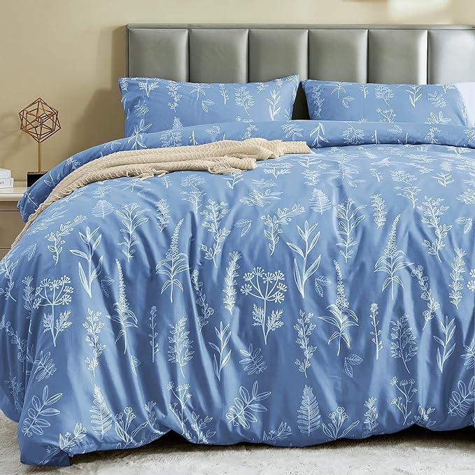 MUXHOMO Duvet Cover Full Size, Reversible Floral Ice Blue Duvet Cover Set by MUXHOMO