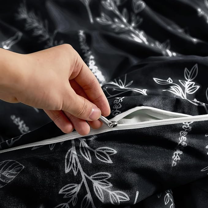 MUXHOMO Duvet Cover Full Size, Reversible Floral Black Duvet Cover Set - Image 5