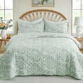 GOONE XL King Quilt Set 106"x96", Sage Green Leaf Botanical Boho Bedspread by GOONE