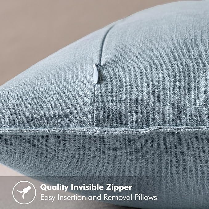 MIULEE Decorative Linen Pillow Covers 18x18 Inch Blue Grey ​Boho Farmhouse​ - Image 3