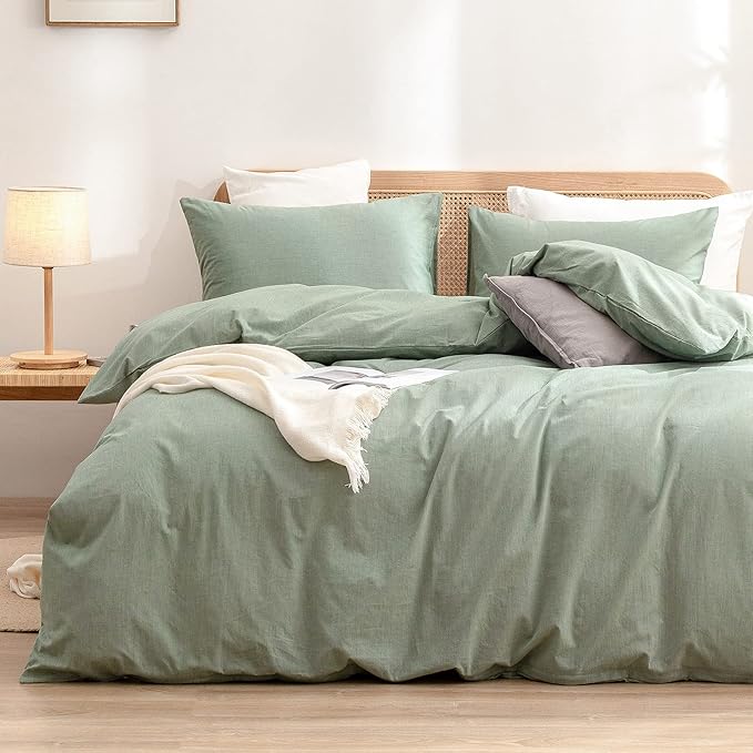 BESTOUCH Duvet Cover Set 100% Washed Cotton Linen Feel Super Soft Comfortable by BESTOUCH