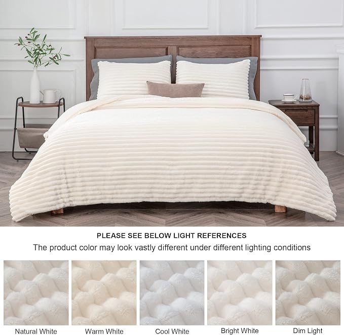 BEDELITE Fleece Twin Comforter Set -Super Soft & Warm Fluffy Cream White Bedding - Image 7