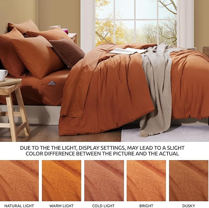 WRENSONGE Oversize King Size Comforter Sets, 7 Pieces Soft Burnt Orange Fall - Image 5