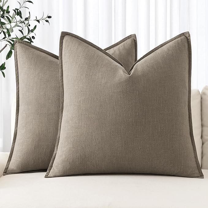 MIULEE Decorative Linen Pillow Covers 20x20 Inch Tan TaupeBoho Farmhouse by MIULEE