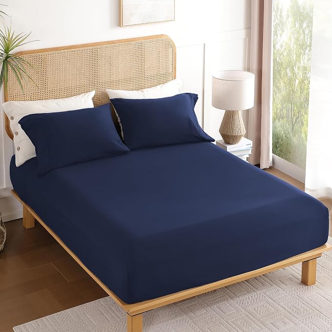 Full Sheet Set 4 Piece, Wrinkle Free, Oeko-Tex Certified Bedsheets，Navy Blue - Image 7