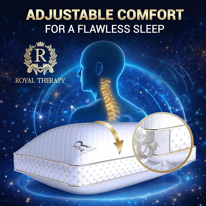 Royal Therapy 2-Pack Queen Memory Foam Pillow, Adjustable Shredded Odor-Free - Image 3