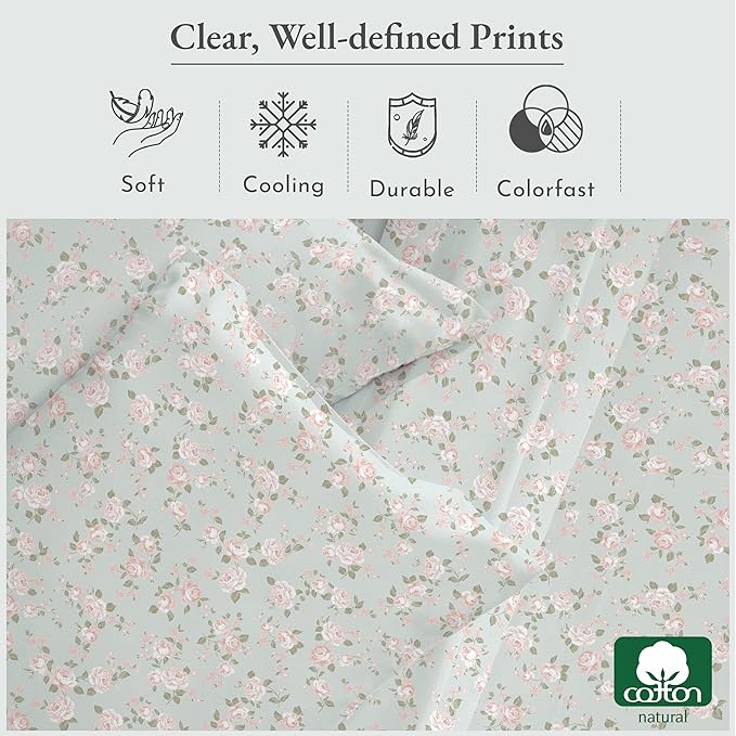 California Design Den Rose Sheet Set Twin XL, 100% Cotton 12" Pocket Twin XL - Image 5