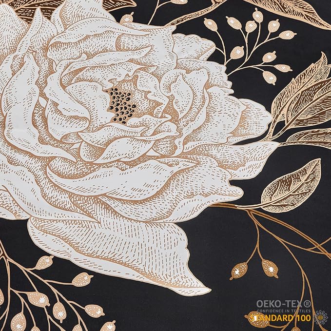 mixinni Floral Duvet Cover Queen Size, 3 Pieces White Flowers and Gold Leaves - Image 5