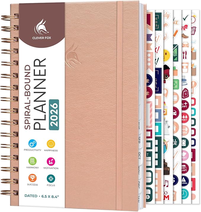 Clever Fox Dated Planner with Tabs 2026 – Weekly & Monthly Spiral Planner with by CleverFox