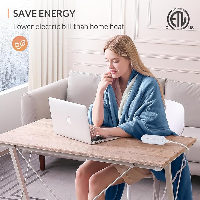 HOMLYNS LuxeHeat Heated Blanket Electric Blanket, Soft Flannel Sherpa Heated - Image 6