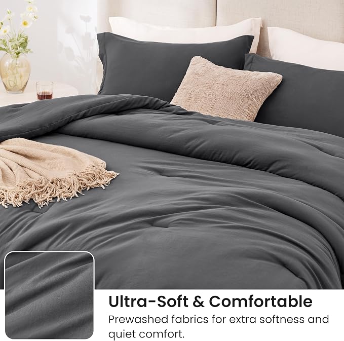 Love's cabin Dark Grey Full Comforter Set, 3-Piece Prewashed Bed Set - Image 4