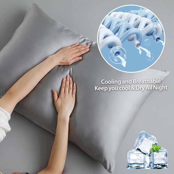 2 Pack Cooling Pillow Cases, Viscose Derived from Bamboo Pillow Protectors - Image 4