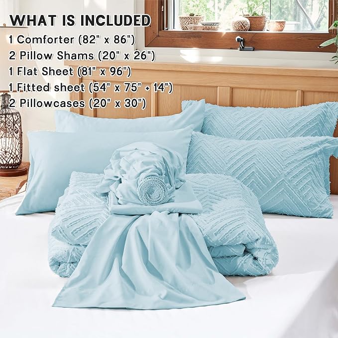 Zzlpp Full Comforter Set 7 Pieces, Light Blue Tufted Bed in a Bag - Image 5