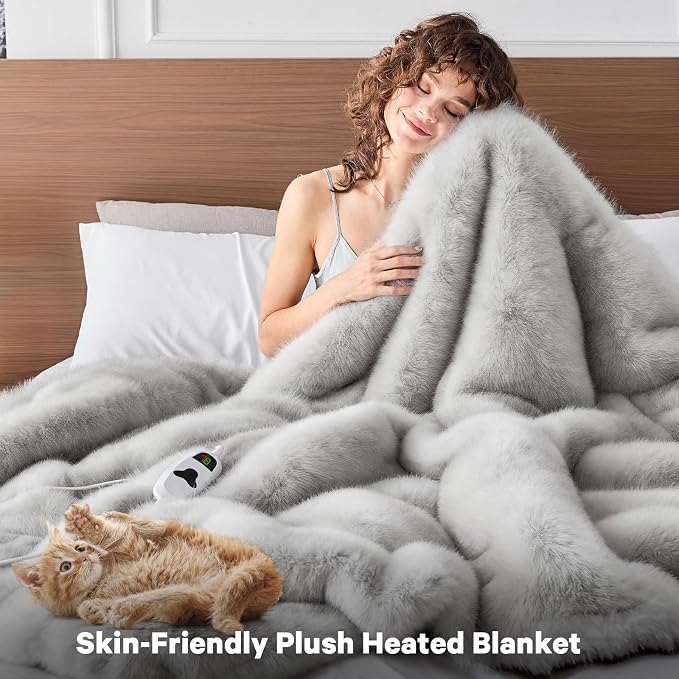 Heated Electric Blanket Throw, Octrot 50"X60" Faux Fur Heating Blanket Luxury - Image 4