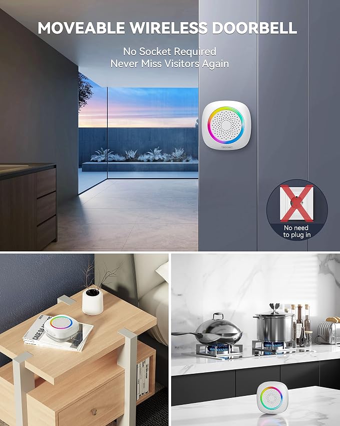 TECKNET Wireless Doorbell with 2 Portable Doorbells with RGB Light, Battery - Image 3