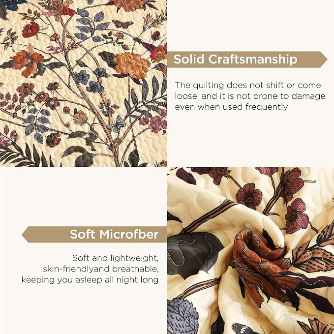 Litanika Floral Beige Quilt Queen Size - Image 6