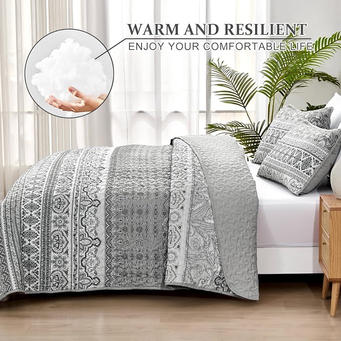 WONGS BEDDING Boho Queen Quilt Set, Lightweight Microfiber Bed Decor Bedspread - Image 3