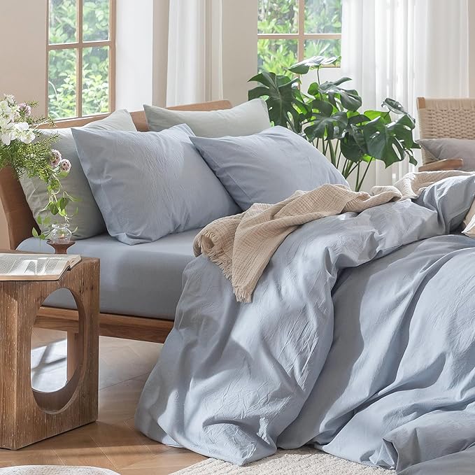 MooMee Bedding Duvet Cover Set 100% Washed Cotton Linen Like Textured - Image 6