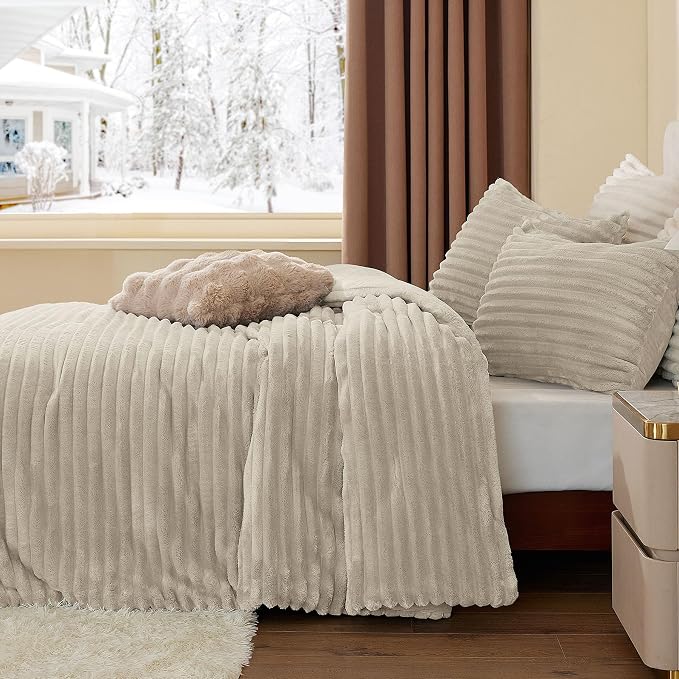 BEDELITE Fleece Full Comforter Set -Super Soft & Warm Fluffy Linen Bedding - Image 4