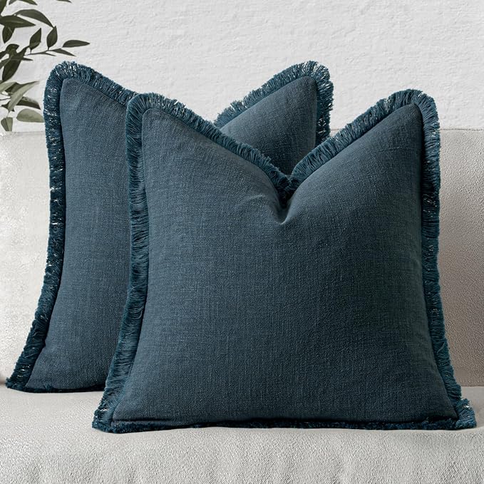 MIULEE Decorative Throw Pillow Covers Neutral Linen Fringe Throw Pillows Set of by MIULEE