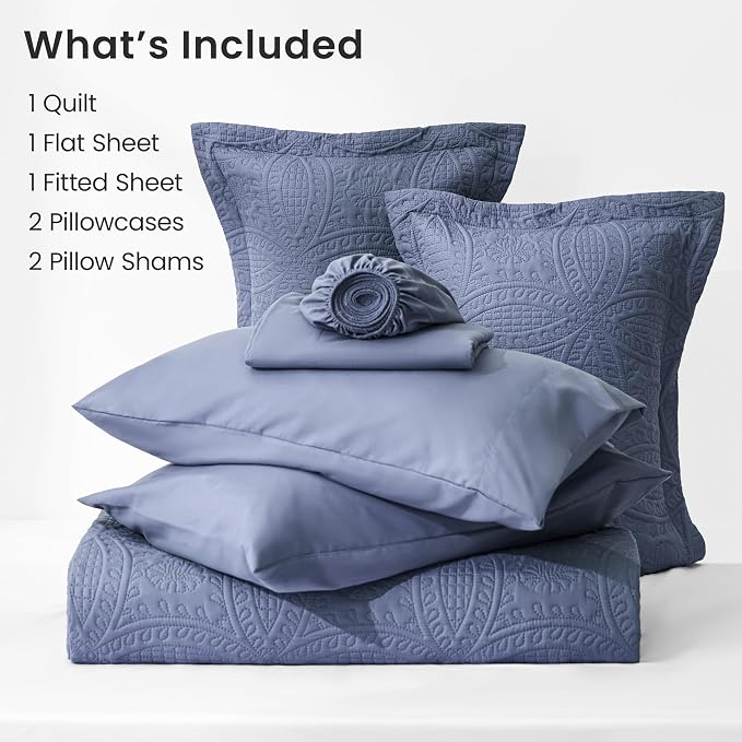 Love's cabin Queen Quilt Set Bluish Grey, Bed in a Bag Queen Bedding 7 Pcs - Image 7