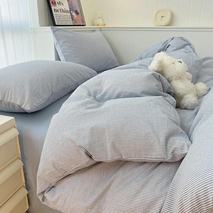 mixinni Blue Striped Duvet Cover Twin Size - Image 3