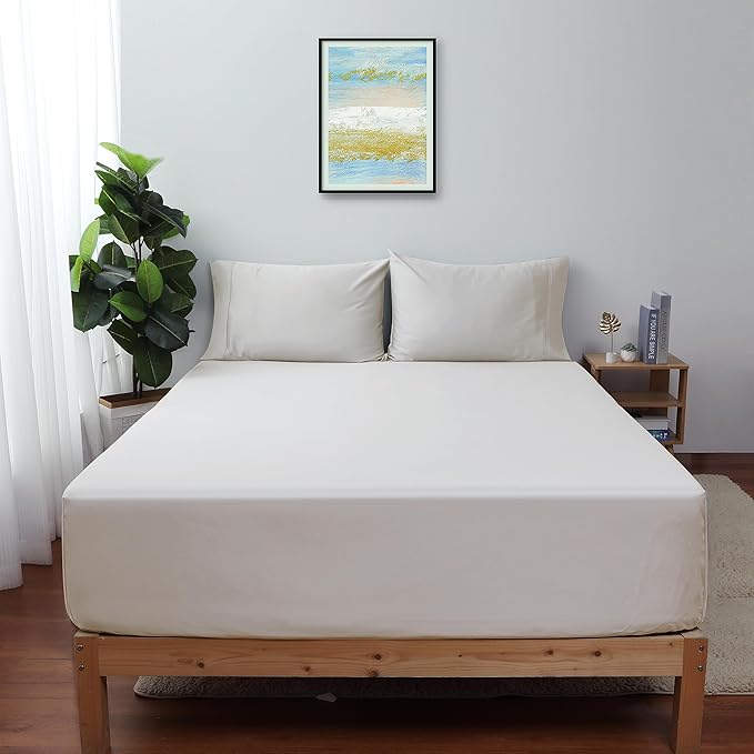 King Size Fitted Sheet Only Light Beige, 100% Egyptian Cotton 600 Thread Count by ShunjieHome