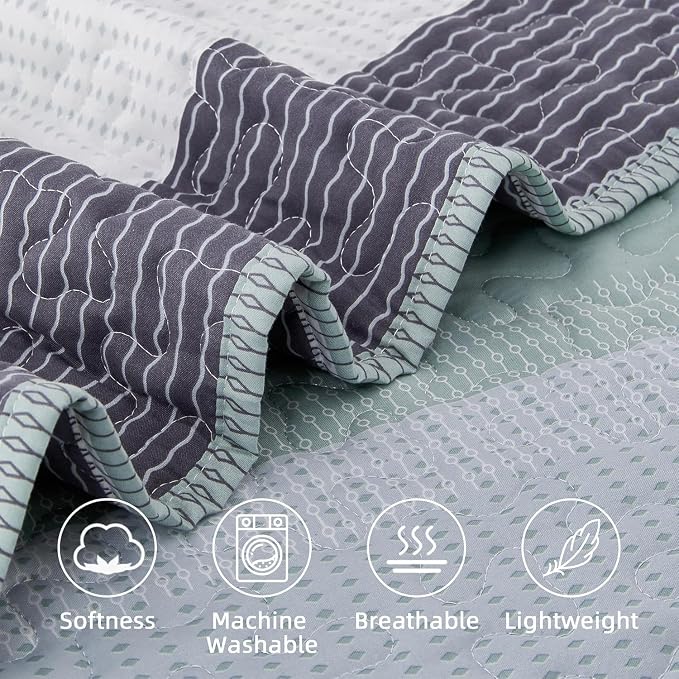 Andency Oversized King Quilt Bedding Set, 120x98Inch Sage Green Stripe - Image 5
