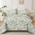 WONGS BEDDING Botanical Quilt Set Full Size, Sage Green 3 Pieces Toile Floral by WONGSBEDDING