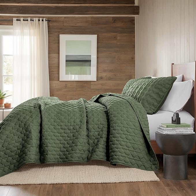 WDCOZY Olive Green Oversized California Cal King Size Quilt Bedding Set - Image 5
