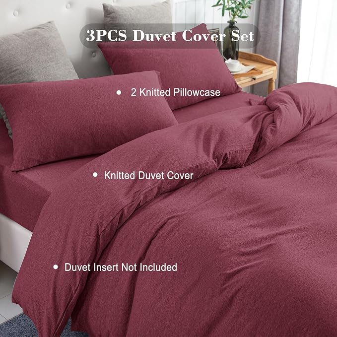 PURE ERA Jersey Knit Duvet Cover Set 100% T-Shirt Cotton Super Soft Comfy 3pc - Image 3
