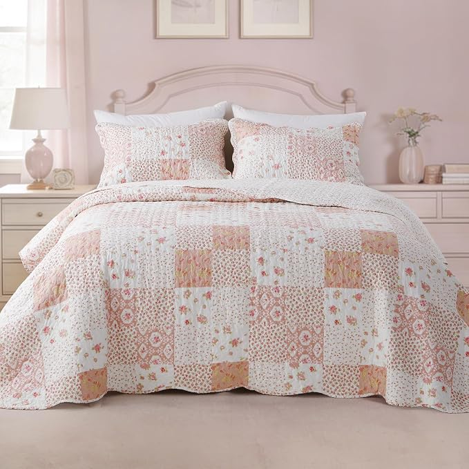 GOONE Queen Quilt Set, Reversible, Washed Coverlet, 2 Pillow Shams, Spring & - Image 7