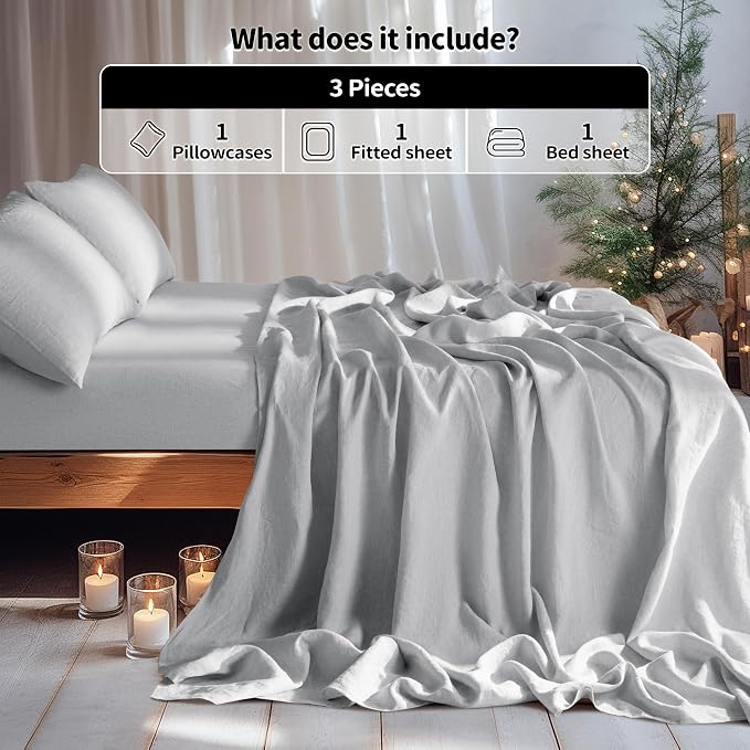 LBRO2M 100% Pure Linen Sheet Set Deep Pocket Up to 16" Bed Sheets Sets - Image 2