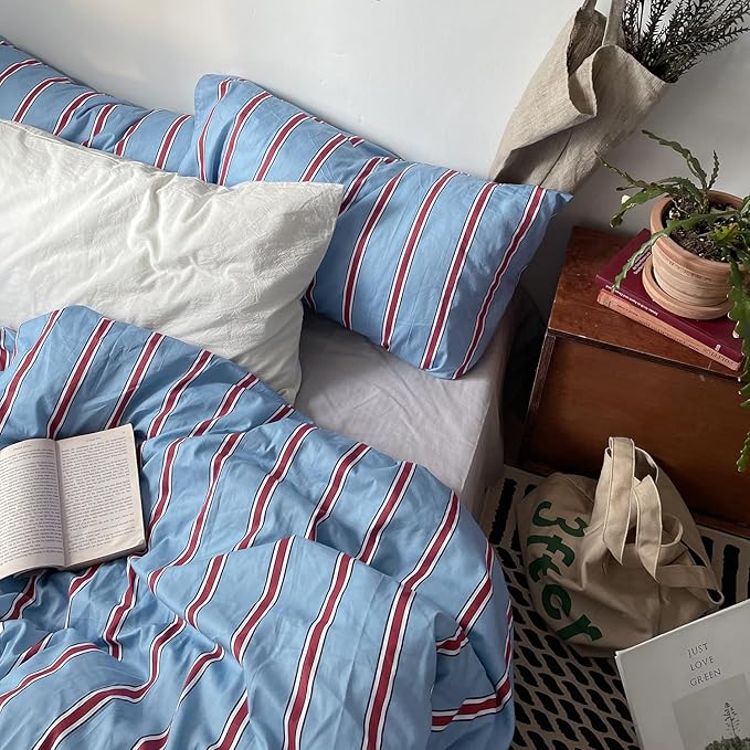 mixinni Vintage Striped Blue Duvet Cover Twin - Image 3