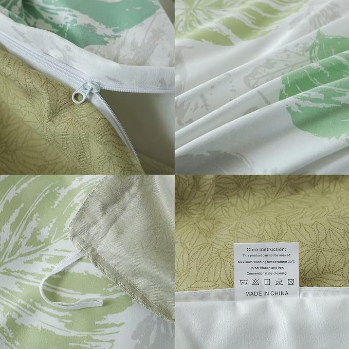 OAITE Duvet Cover King Size, Reversible Fallen Leaves Green Duvet Cover Set - Image 5