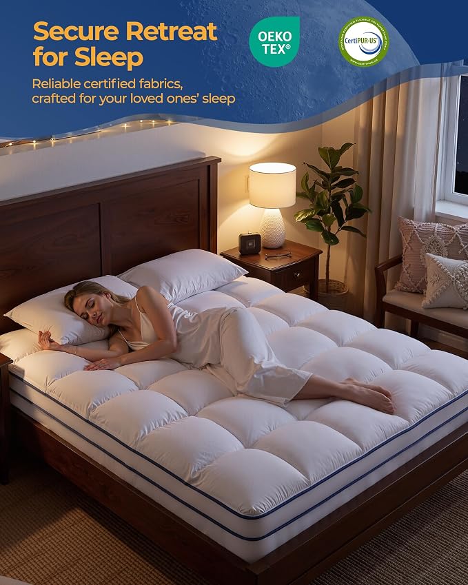 KAYFIA TwinXL Mattress Topper, Extra Thick Mattress Pad Cover - Image 3