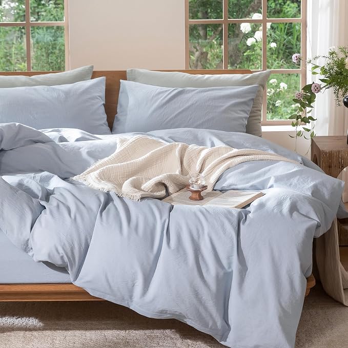 MooMee Bedding Duvet Cover Set 100% Washed Cotton Linen Like Textured - Image 7