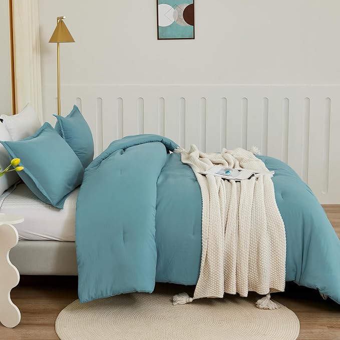 Litanika Grayish Teal Comforter Full Size, 3 Pieces Lightweight Solid Bedding - Image 7