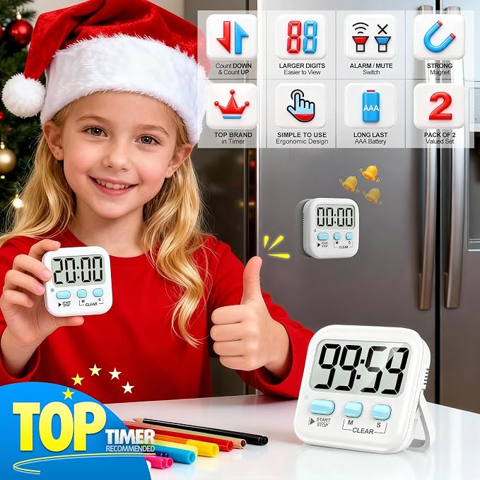 Antonki 2 Pack Digital Timer for Kids, Magnetic Countdown Kitchen Timers for - Image 3