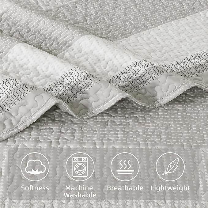 Andency King Size Quilt Set Linen Grey, 3 Pieces Summer Ultra Soft Lightweight - Image 4