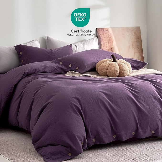 JELLYMONI 100% Washed Cotton Duvet Cover Full – Soft, Breathable Linen-Look - Image 2