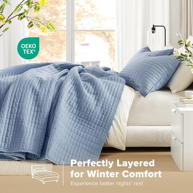 Comfort Spaces Blue Oversized King Quilt Set 120"x118" Bedspread Quilted Summer - Image 3
