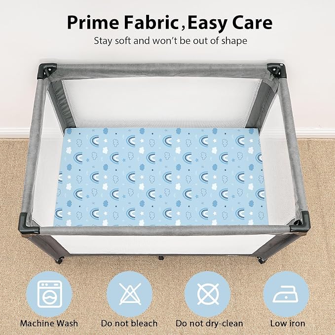 Baby Mini Crib Sheets Boy, Portable 38”x26” Pack and Play Sheets Fitted - Image 2