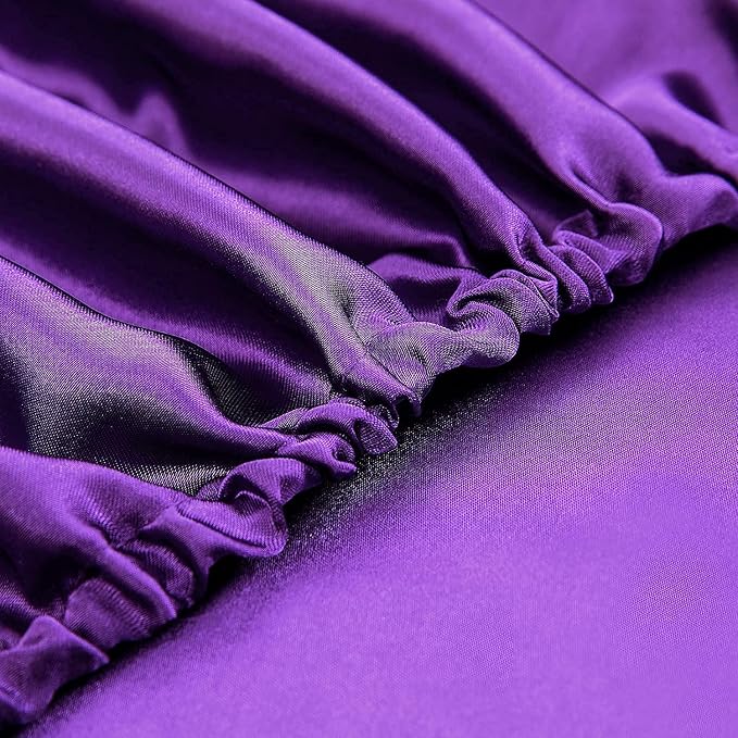 Homiest Purple Satin Fitted Sheet King Size, Deep Pocket, Luxury & Ultra Soft - Image 4