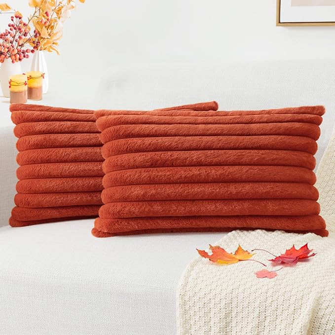 Pallene Faux Fur Plush Fall Throw Pillow Covers 12x20 Set of 2, Luxury Soft by PALLENE