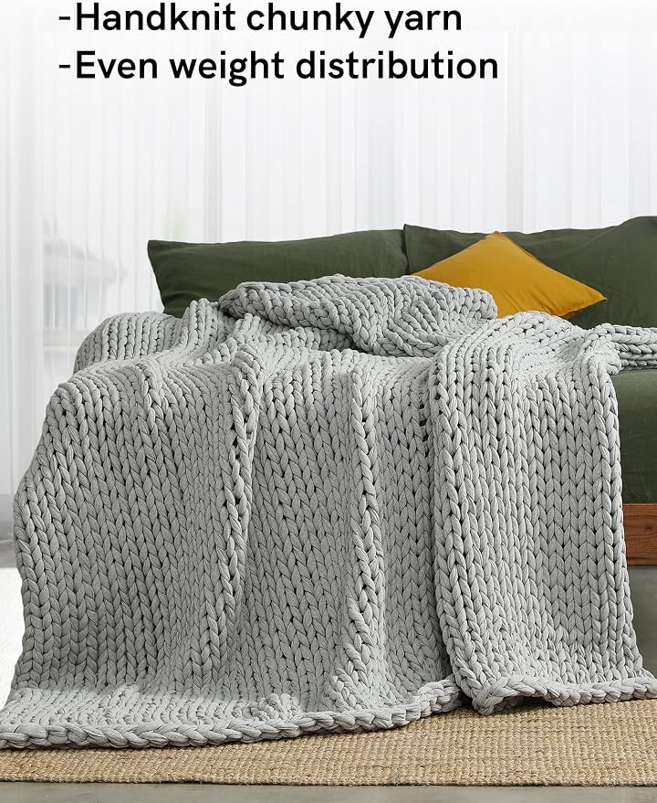 YnM 100% Cotton Weighted Blanket, Handmade Chunky Knitted Throw, No fillers - Image 2