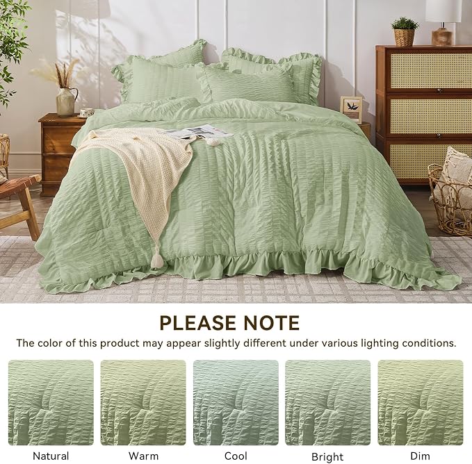 JOLLYVOGUE Sage Green King Comforter Set, 3 Pieces Seersucker Comforters King - Image 8
